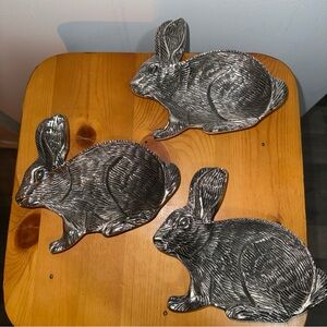 Silver toned NWT set of 3 Rabbit bowl  Decor Set